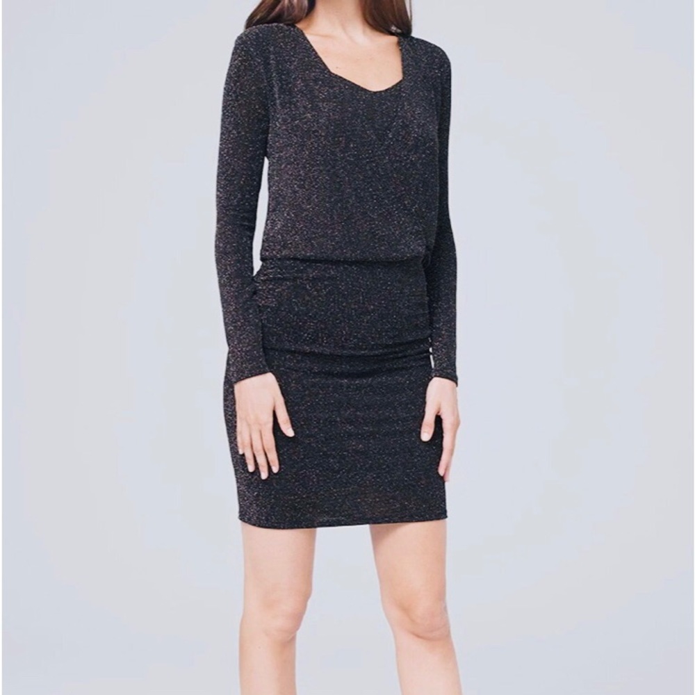 NWT White House Black Market Black Sparkle Knit  Blouson Dress 6